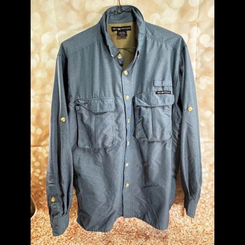 ExOfficio Mens Long Sleeve Ventilated Fishing Shirt Blue Gray Size Large L/G - Picture 3 of 11